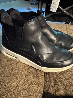 Nike Women’s Black Leather Slip-On Sneakers with White Sole